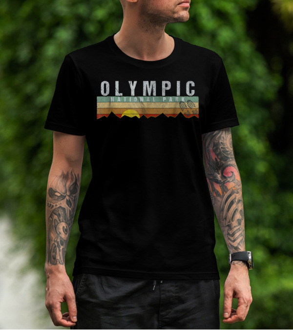 Olympic National Park Washington Sunset And Hiking Bootprint Camping T-Shirt