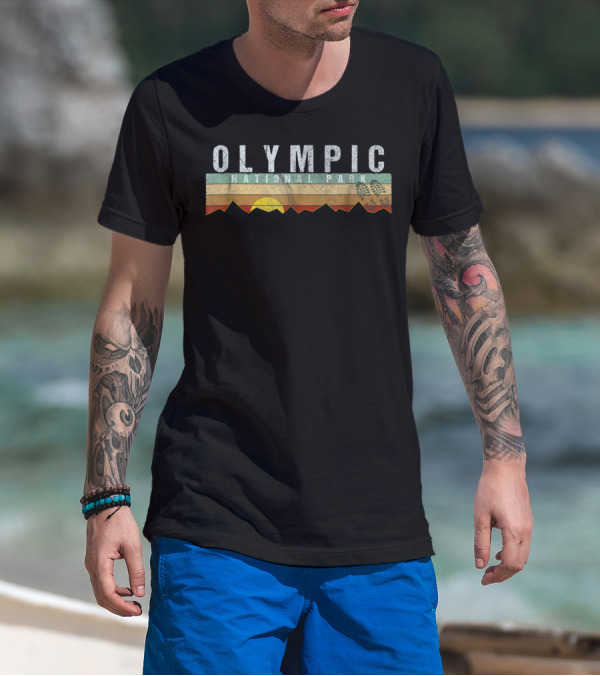 Olympic National Park Washington Sunset And Hiking Bootprint Camping T-Shirt