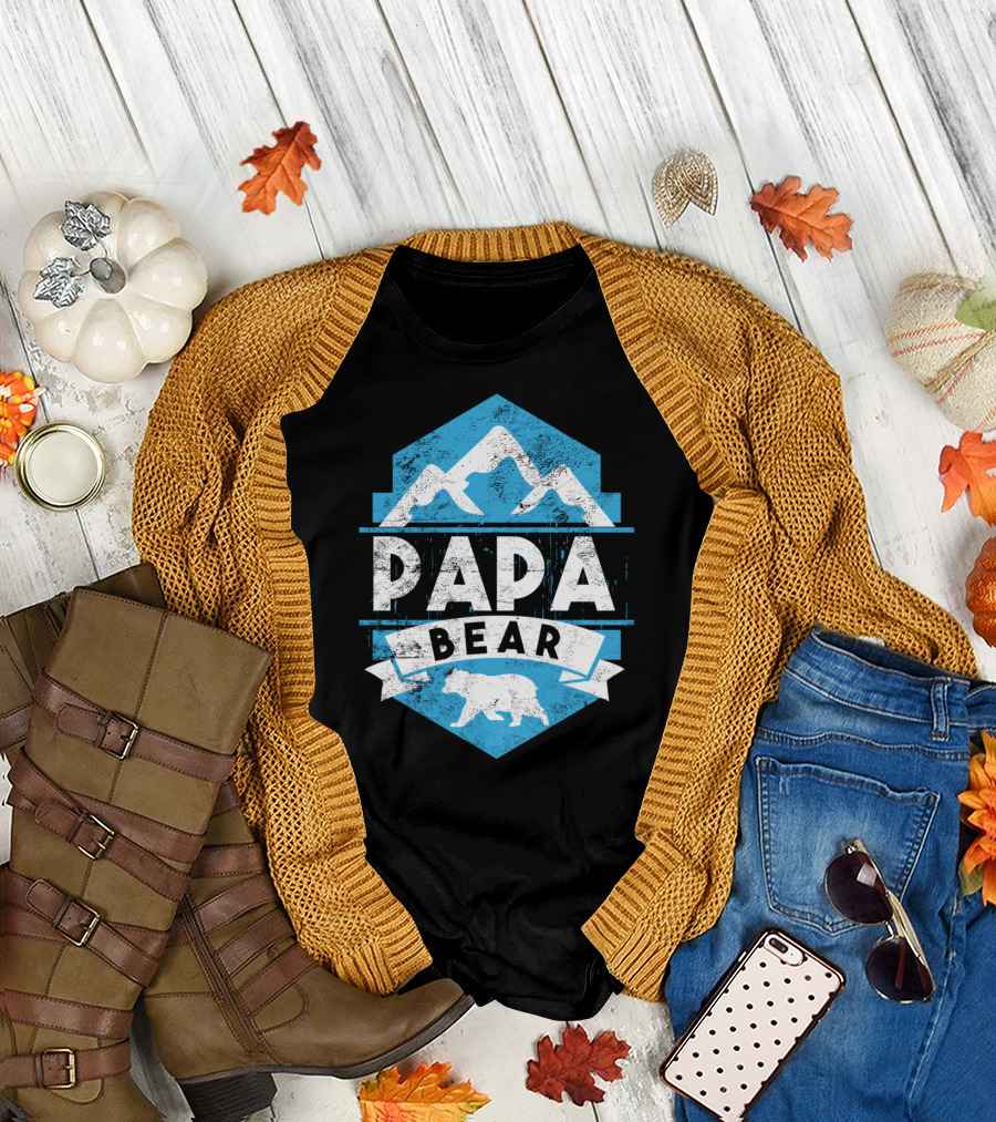 Papa Bear Adventure Mountain Badge Outdoor Dad T-Shirt