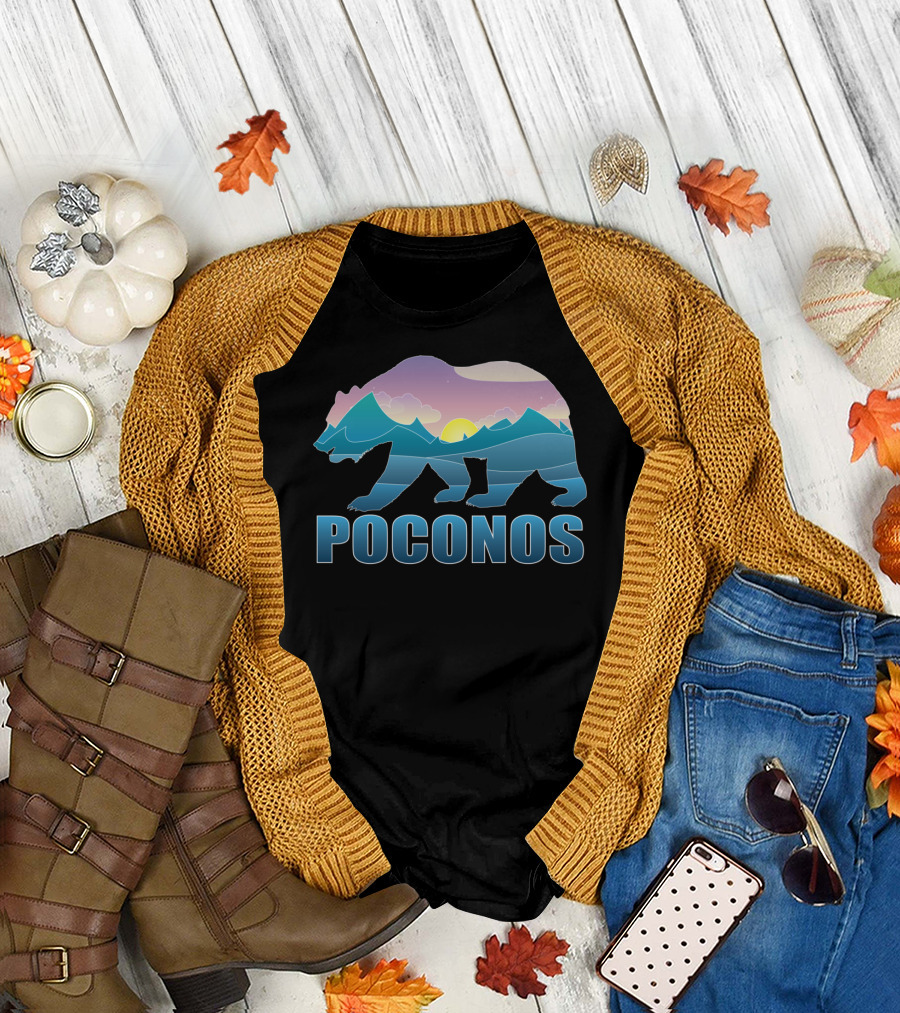Poconos Mountain Bear Silhouette Sunset Scene T-Shirt