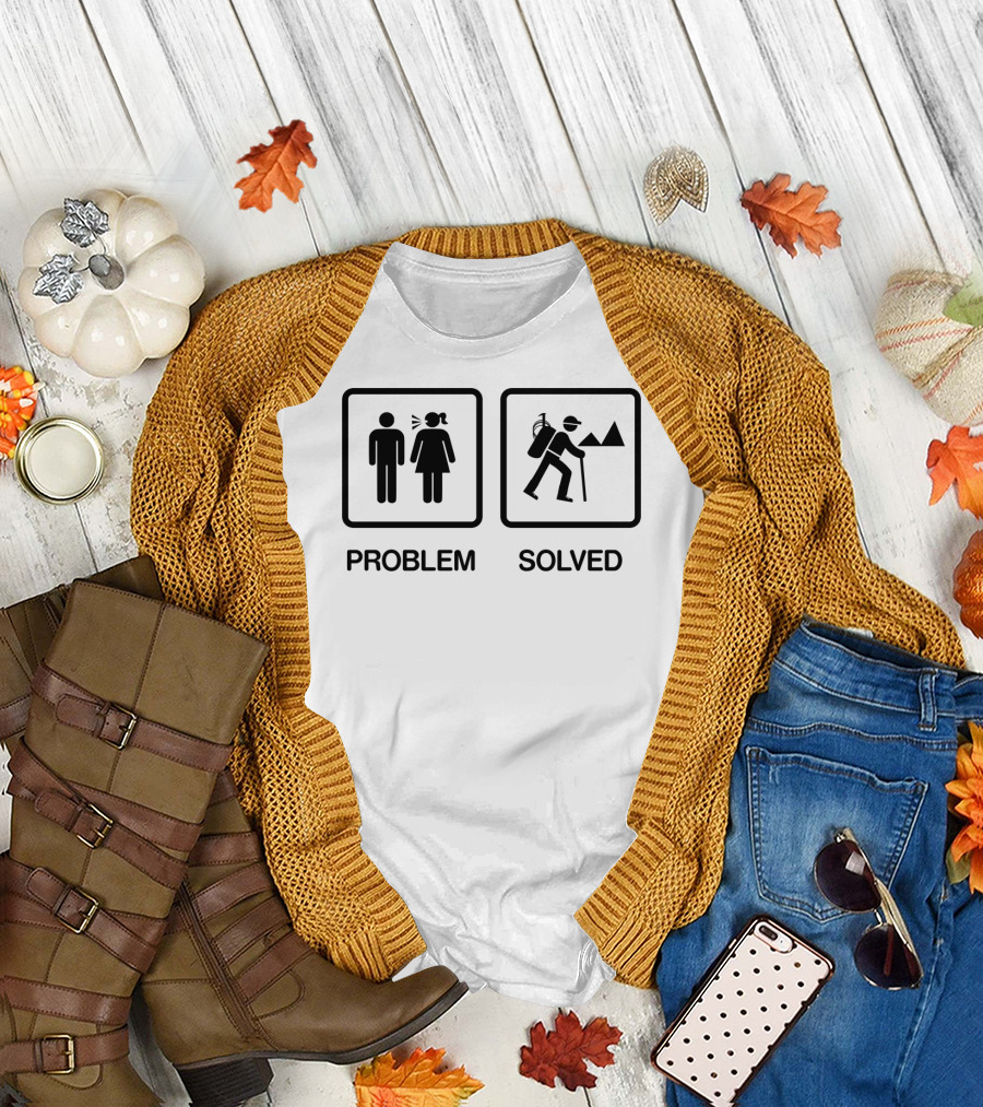 Problem Solved Hiking Camping Funny Icons T-Shirt