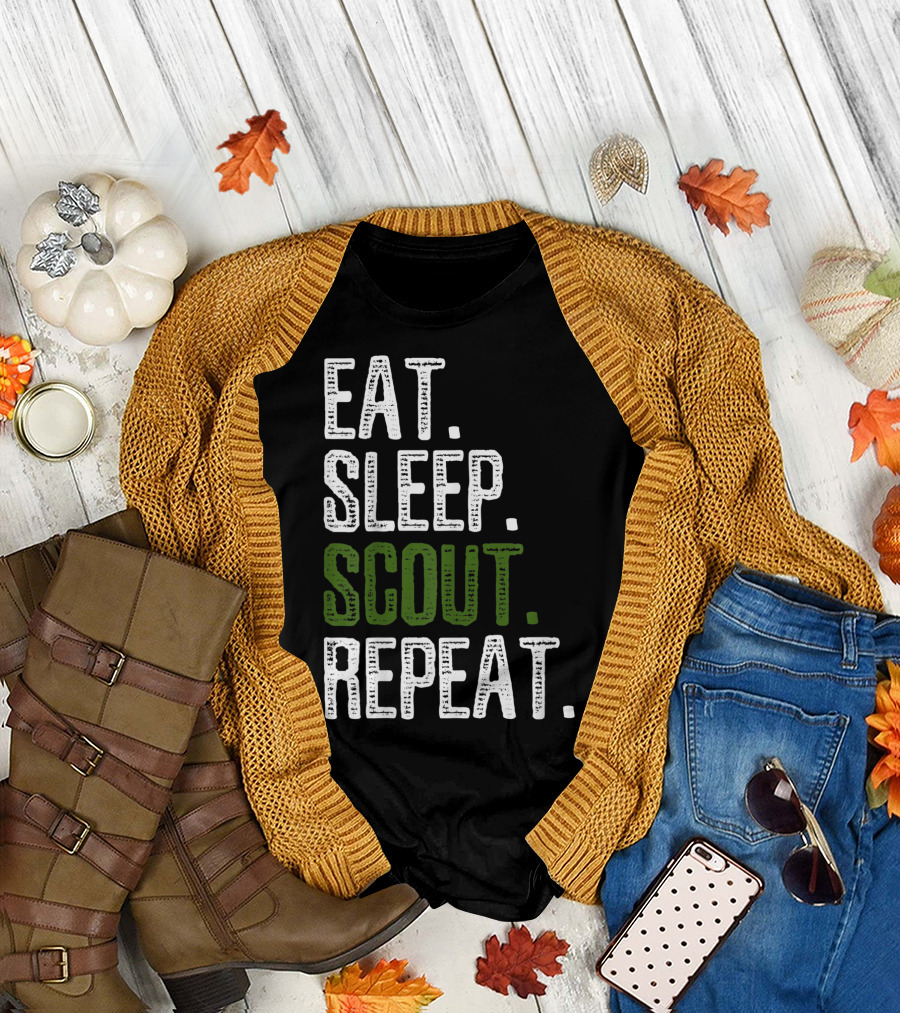 Eat Sleep Scout Repeat Nature Hiking Leader Squad T-Shirt