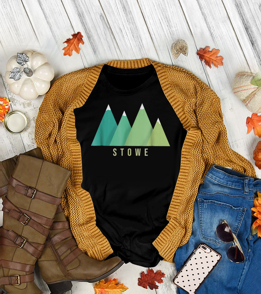 Stowe Vermont Mountain Hiking Graphic Triangular Peaks T-Shirt