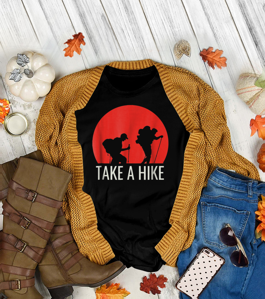 Take A Hike Hiking Silhouette Against Red Sun T-Shirt