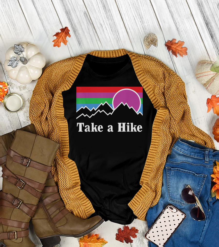 Take a Hike Retro Sunset Mountain Nature Outdoors Camping Fun T-Shirt