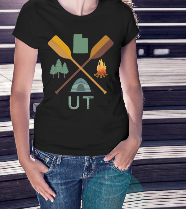 Utah Camping Canoeing Hiking Nature Adventure With Tent And Campfire T-Shirt