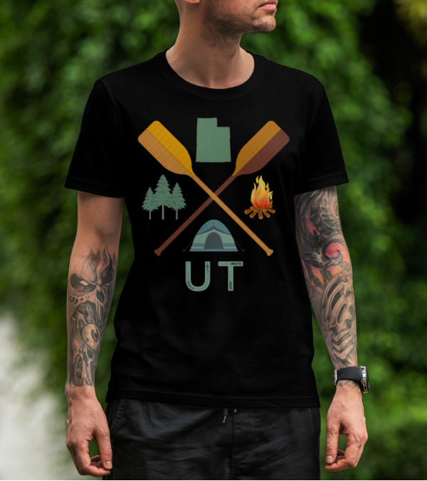 Utah Camping Canoeing Hiking Nature Adventure With Tent And Campfire T-Shirt