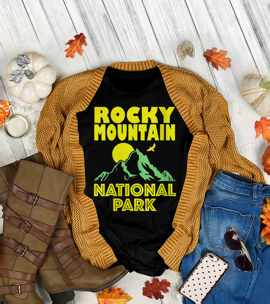 Rocky Mountain National Park Yellow Sun Green Mountains Bird in Flight T-Shirt