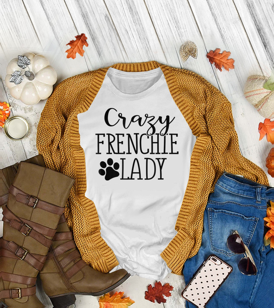 Crazy Frenchie Lady Paw Print Design For Frenchie Lover T-Shirt