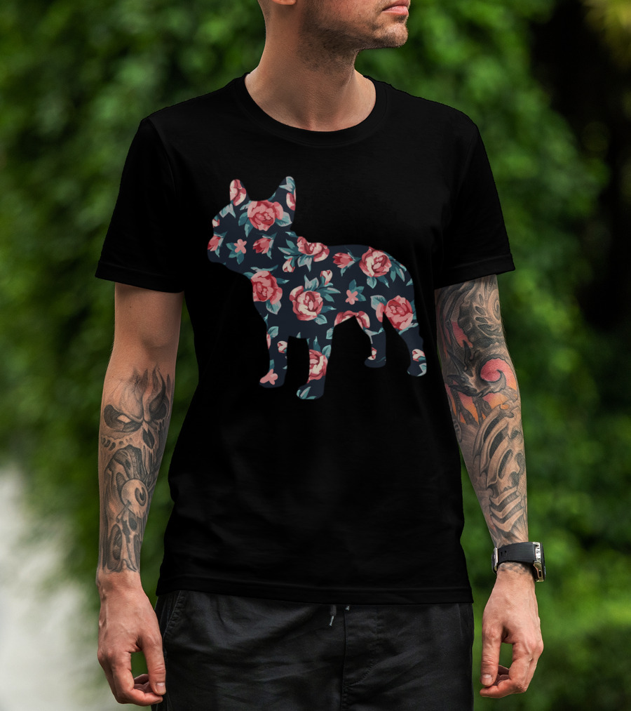 French Bulldog Floral Roses Motif T-Shirt