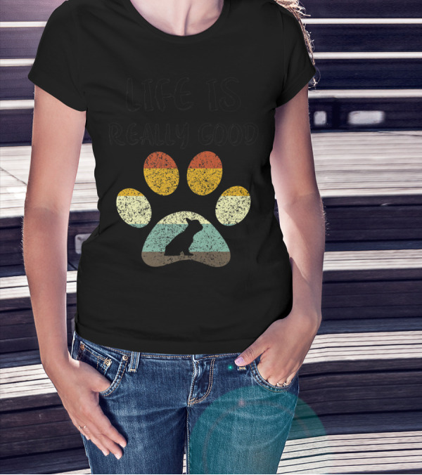 Life Is Really Good French Bulldog Retro Paw T-Shirt