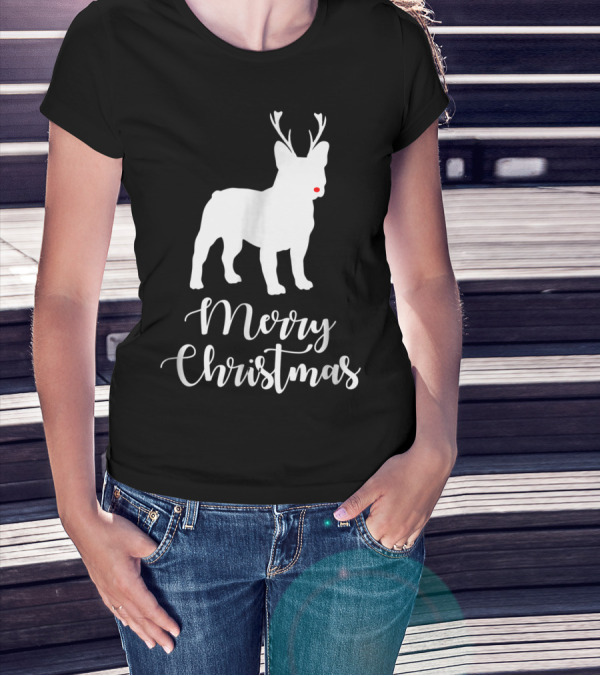 Merry Christmas French Bulldog Reindeer T-Shirt