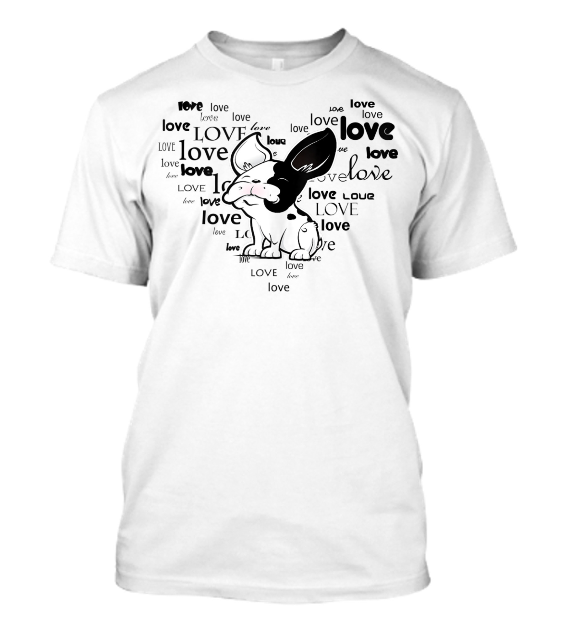 I Love French Bulldog Frenchie Love Repeated In Background T-Shirt