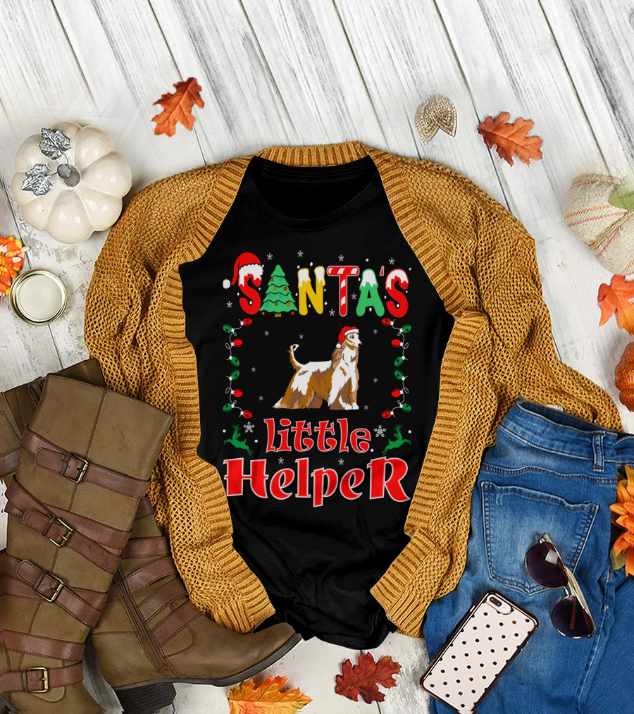 Santas Little Helper Afghan Hound Christmas Pet Lovers T-Shirt