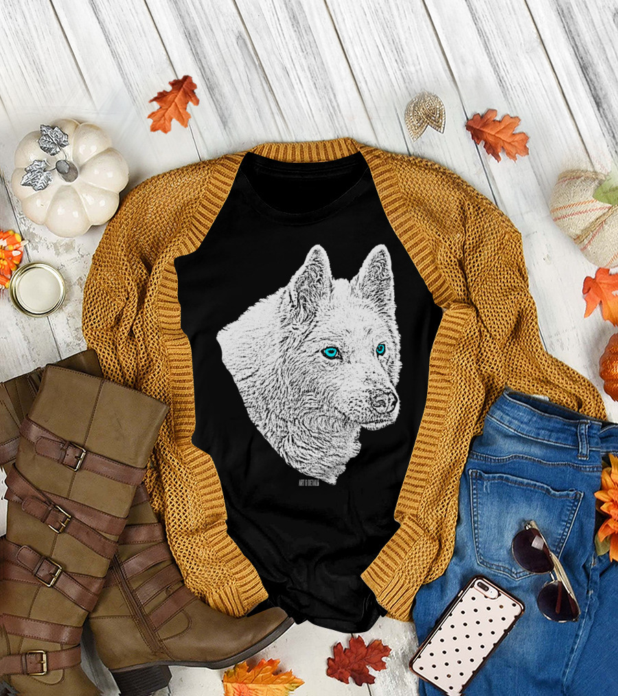 Siberian Husky Blaue Augen Weiãÿer Art of Kendall T-Shirt