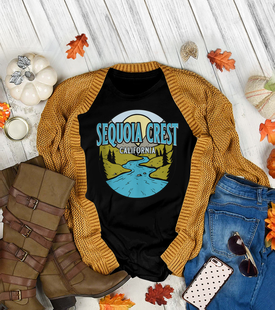 Sequoia Crest California Scenic River Valley Retro Nature Scene T-Shirt