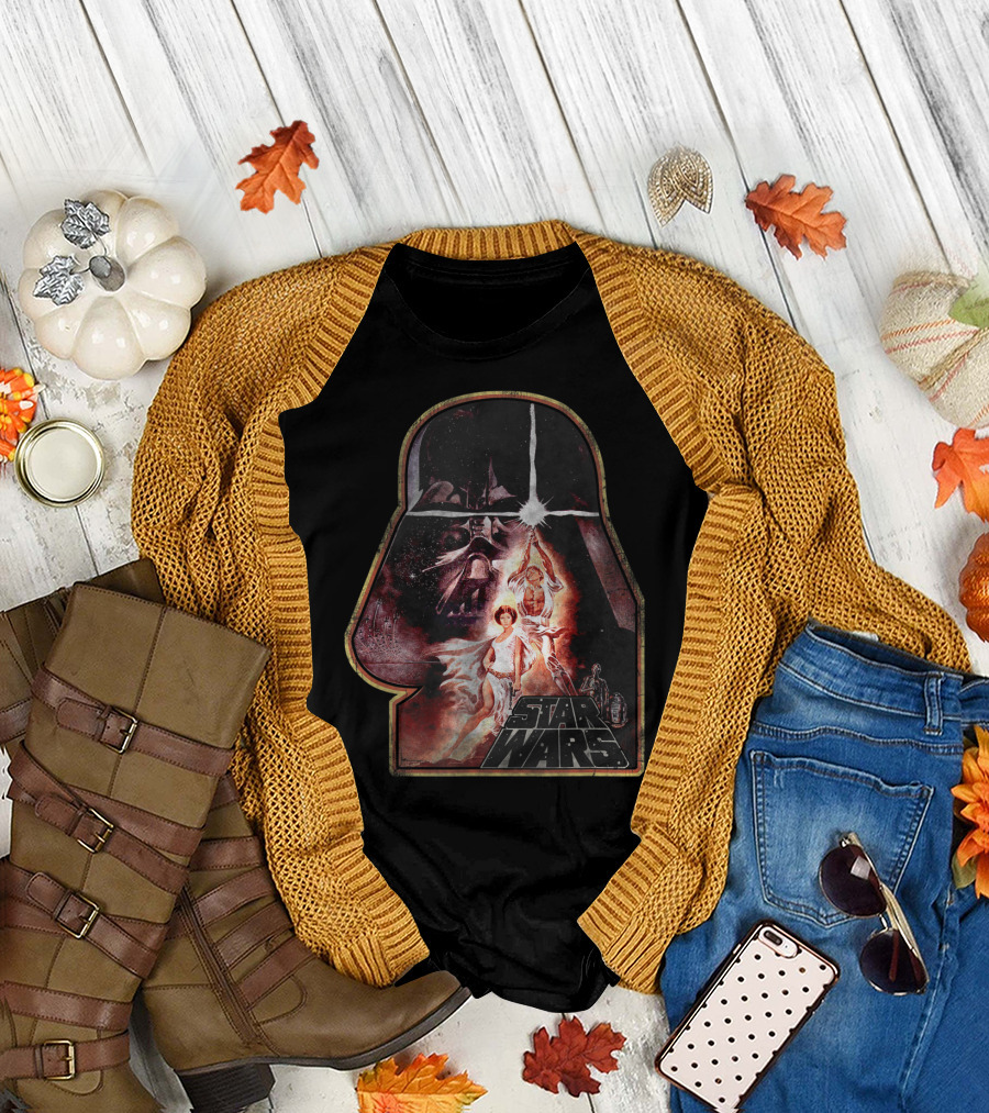 Star Wars Darth Vader Helmet with Ralph McQuarrie Art Leia and Luke T-Shirt