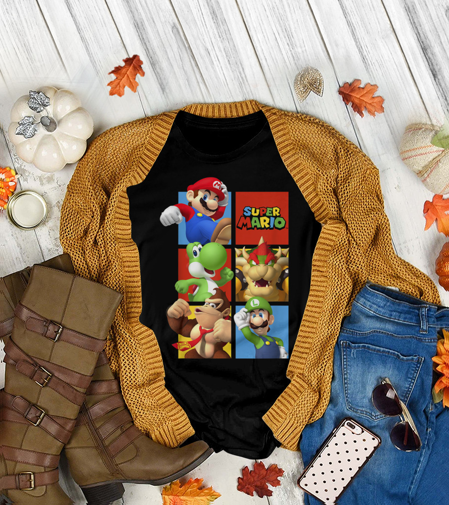 Super Mario Luigi Yoshi Bowser Donkey Kong Classic Character Box Up T-Shirt