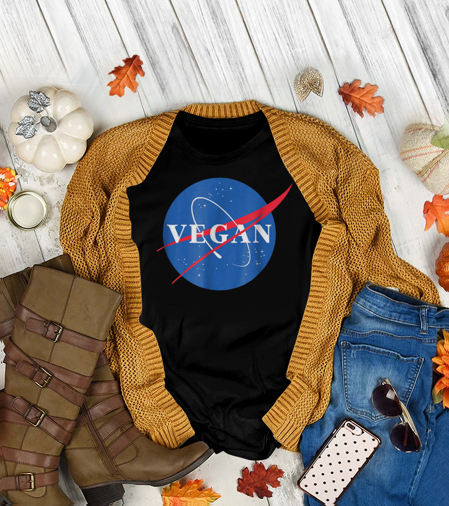 Vegan NASA Logo Parody Blue Circle and Red Chevron T-Shirt