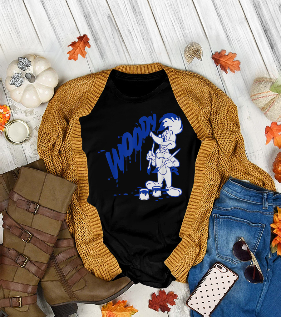 Woody Woodpecker Blue Paint Drips and Brushes Classic T-Shirt