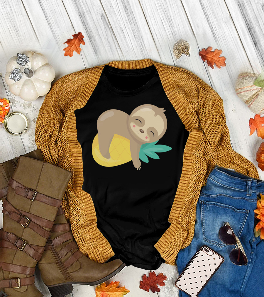 Baby Sloth Relaxing on Pineapple T-Shirt