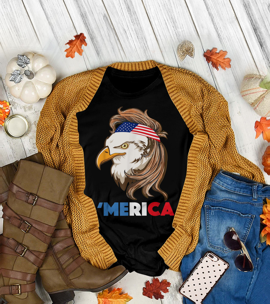 'Murica Bald Eagle Mullet American Flag 4th of July T-Shirt