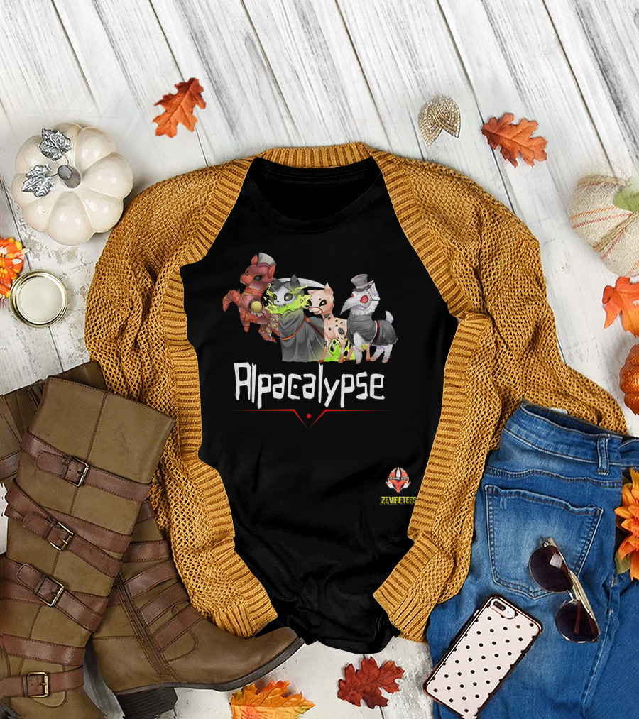 Alpacalypse Death War Plague Famine as Alpaca Apocalypse Zeviretees T-Shirt