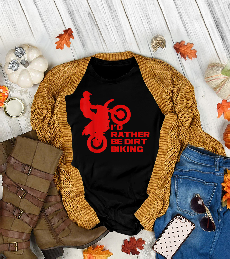 I'd Rather Be Dirt Biking Motocross Enduro Rider Silhouette in Red T-Shirt