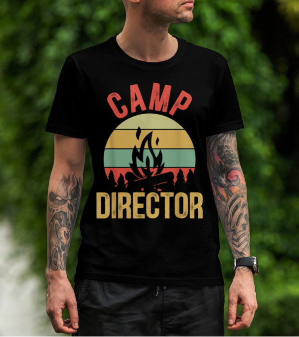 Camp Director Vintage Bonfire Sunset Scene T-Shirt