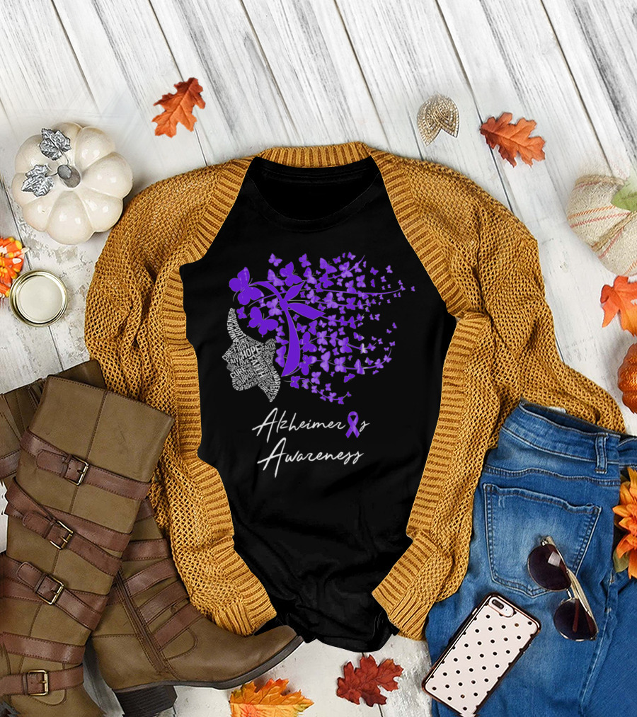Alzheimer's Awareness Purple Butterflies Ribbon Hope Cure Courage Spread Awareness T-Shirt