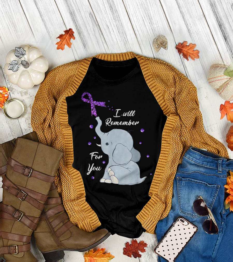I Will Remember For You Elephant Alzheimer's Awareness Purple T-Shirt