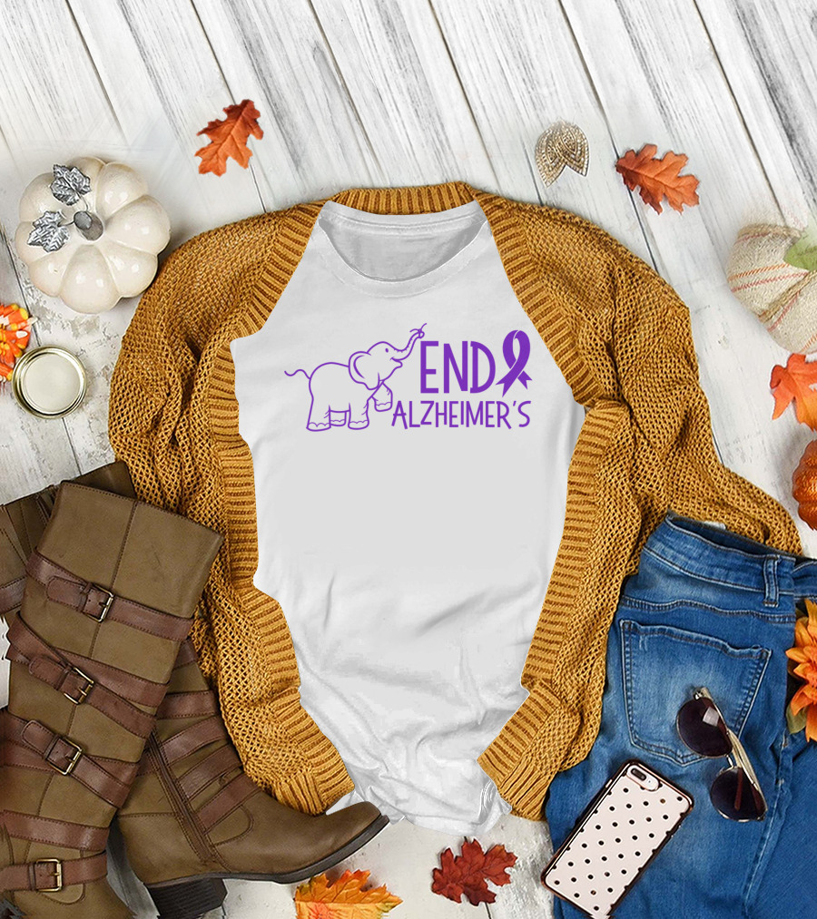 End Alzheimer's Awareness Purple Ribbon Elephant T-Shirt