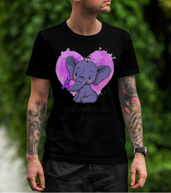 I Will Remember For You Alzheimer Elephant Awareness Heart T-Shirt