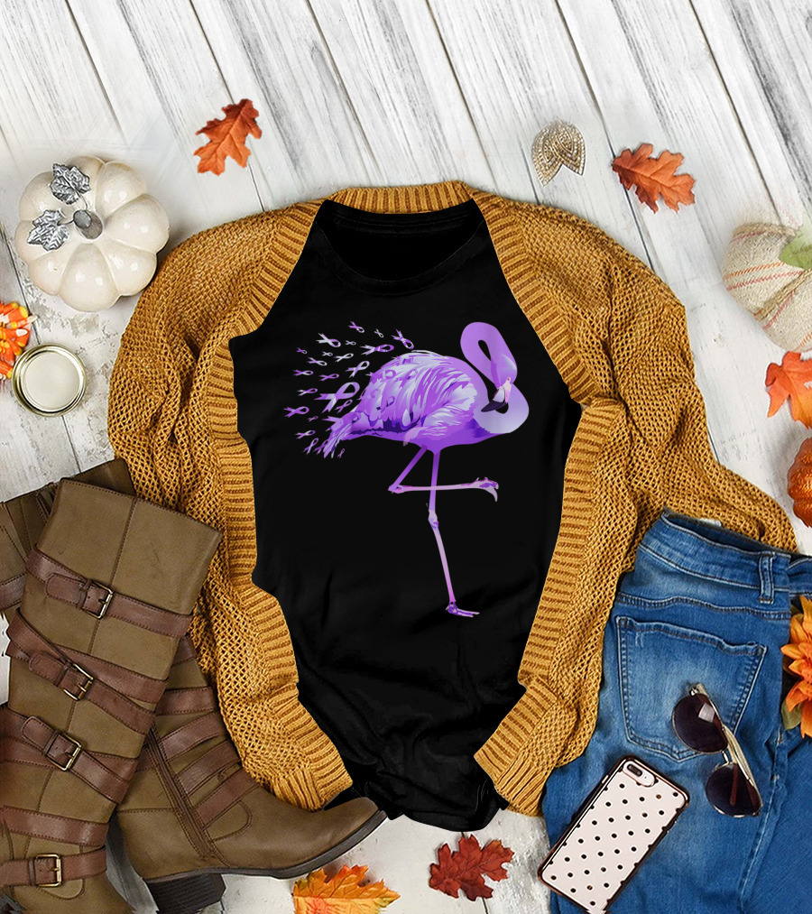 Cute Flamingo with Purple Ribbon Design Alzheimer's Awareness T-Shirt