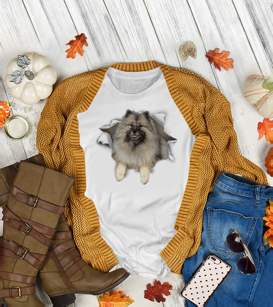 Keeshond Torn Dog Inside Hole Mid Tear Dog T-Shirt