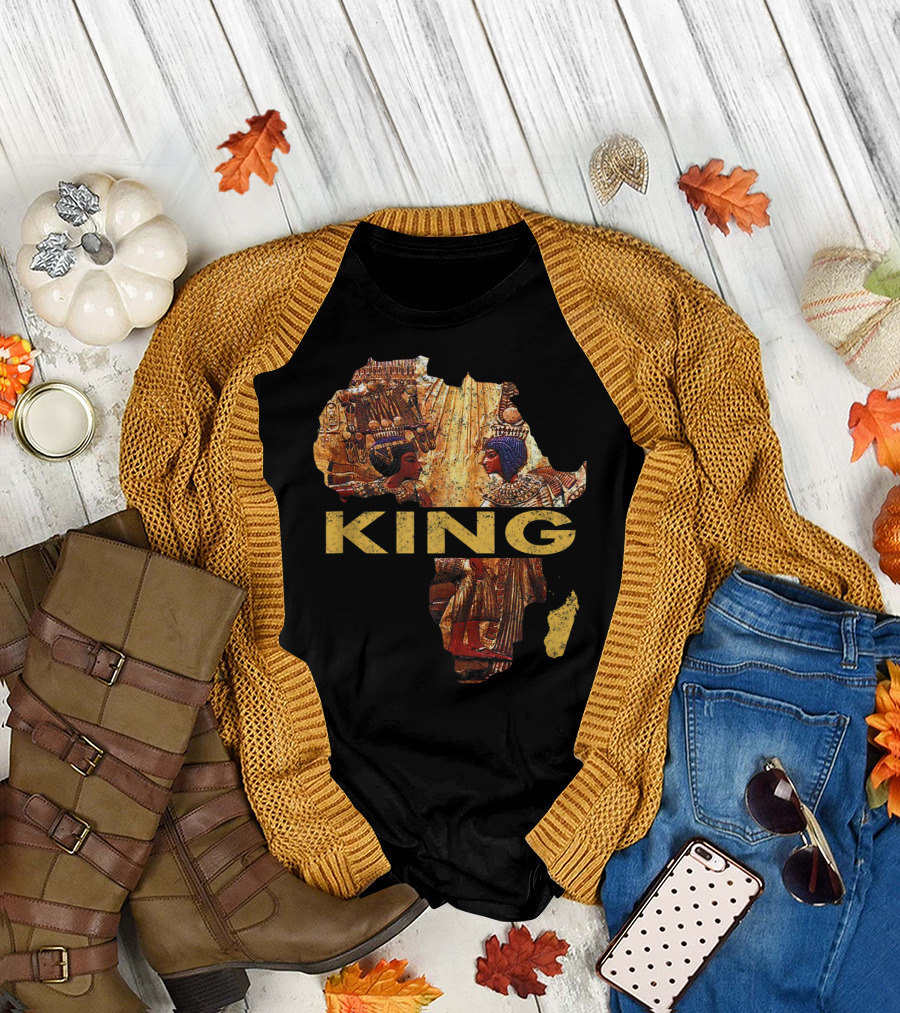 King Husband Man with Egyptian African Couple Map T-Shirt