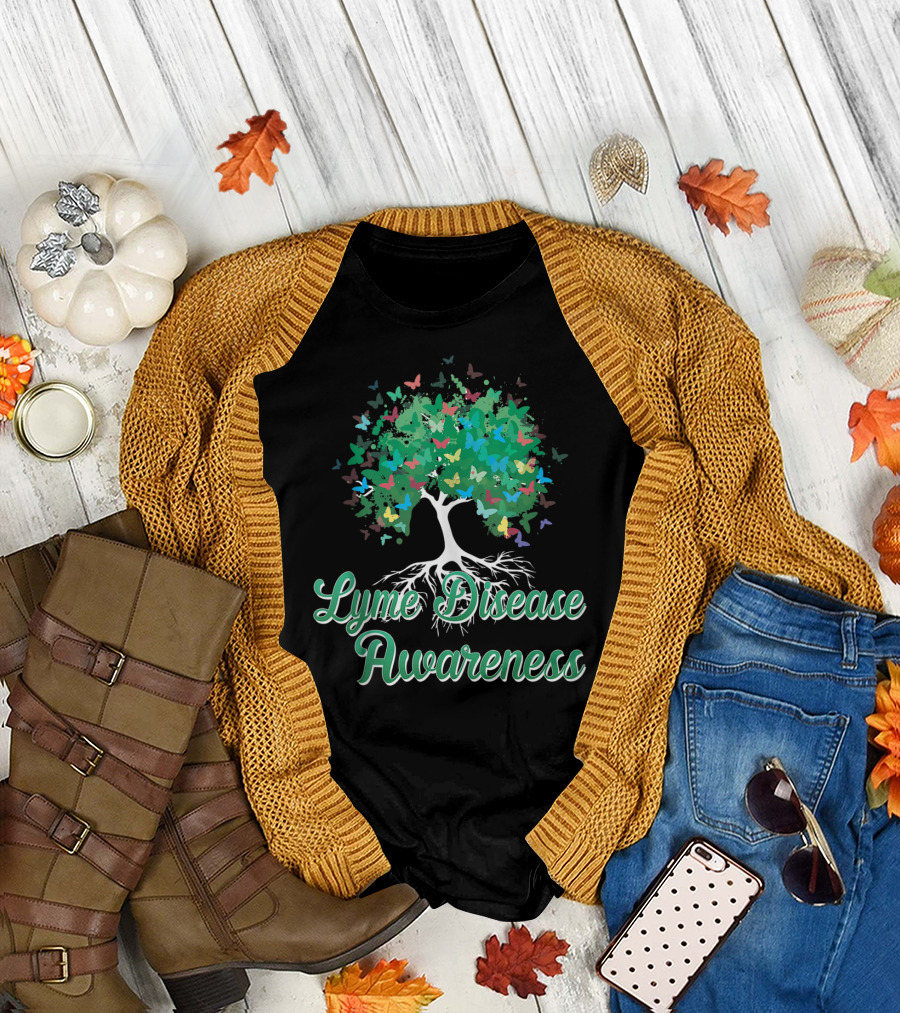 Lyme Disease Awareness Tree with Colorful Butterflies T-Shirt