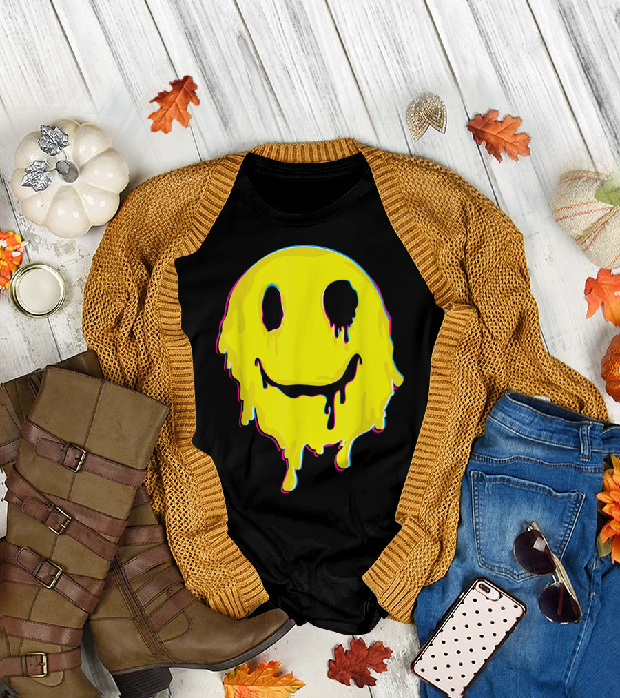 Melting Yellow Smiley Face Neon Drip 90s T-Shirt