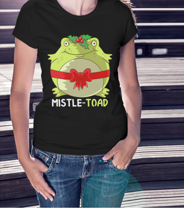 Mistletoad Holiday Toad With Mistletoe And Bow T-Shirt