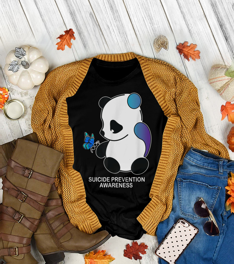 Panda Semicolon Butterfly Suicide Prevention Awareness T-Shirt