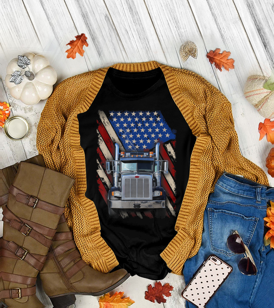 American Flag Truck Trucker Driver Patriotism T-Shirt