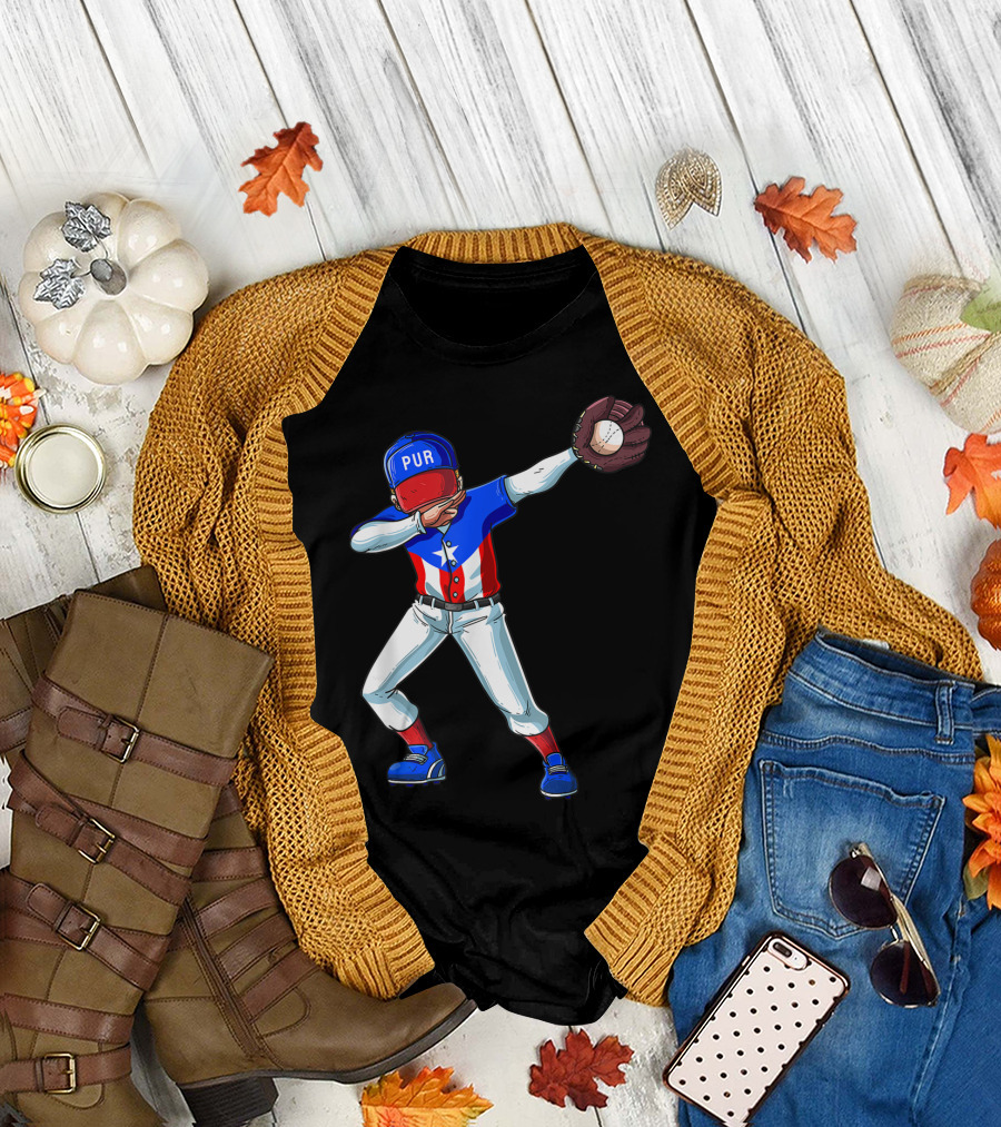 PUR Baseball Dabbing Puerto Rico Player Catcher T-Shirt