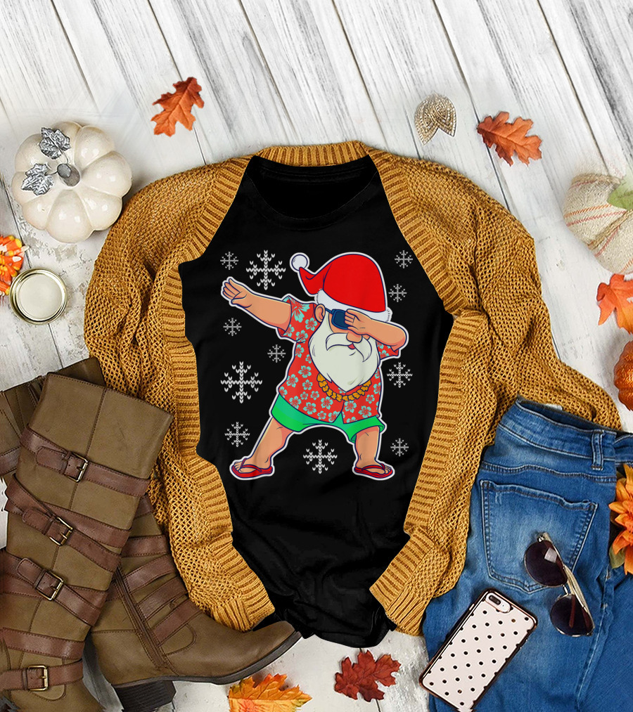 Dabbing Santa Hawaiian Shirt Summer Christmas Tropical Snowflakes T-Shirt