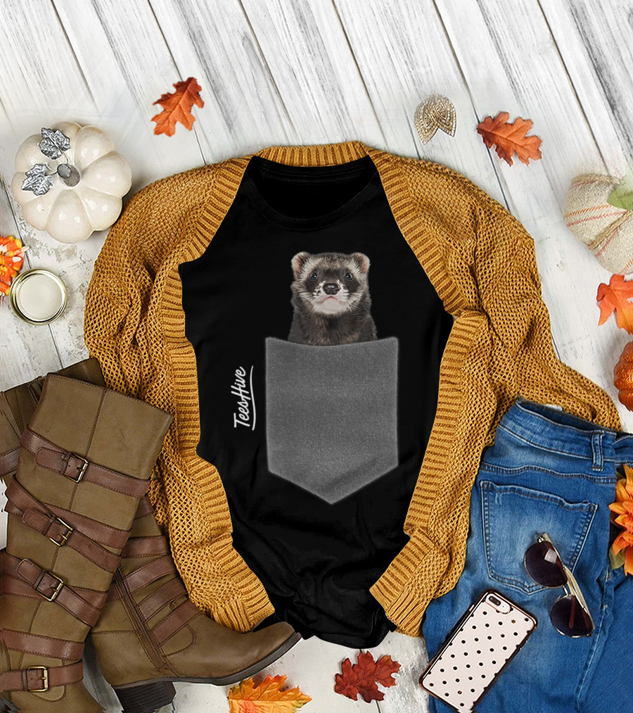 TeesHive Ferret Pocket Ferret Face T-Shirt