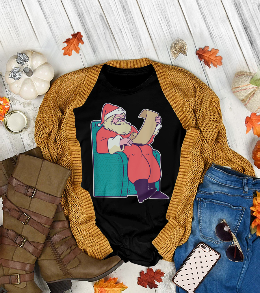 Santa Claus Reading Christmas Letter in Armchair T-Shirt
