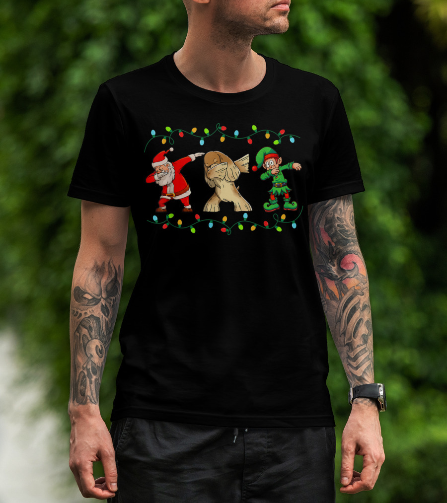 Funny Dabbing Santa Elf Cocker Spaniel Christmas Lights T-Shirt