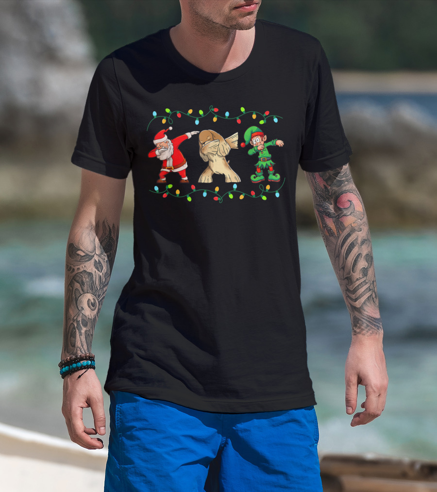 Funny Dabbing Santa Elf Cocker Spaniel Christmas Lights T-Shirt