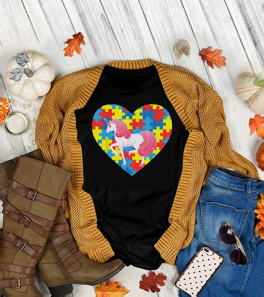 Heart Unicorn Puzzle Autism Awareness T-Shirt