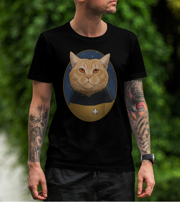 Star Trek O'Brien Cat In Uniform With Starry Background T-Shirt