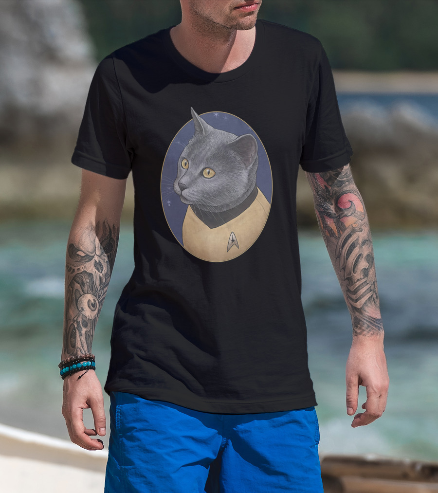 Star Trek Chekov Cat In Starfleet Uniform With Delta Badge T-Shirt